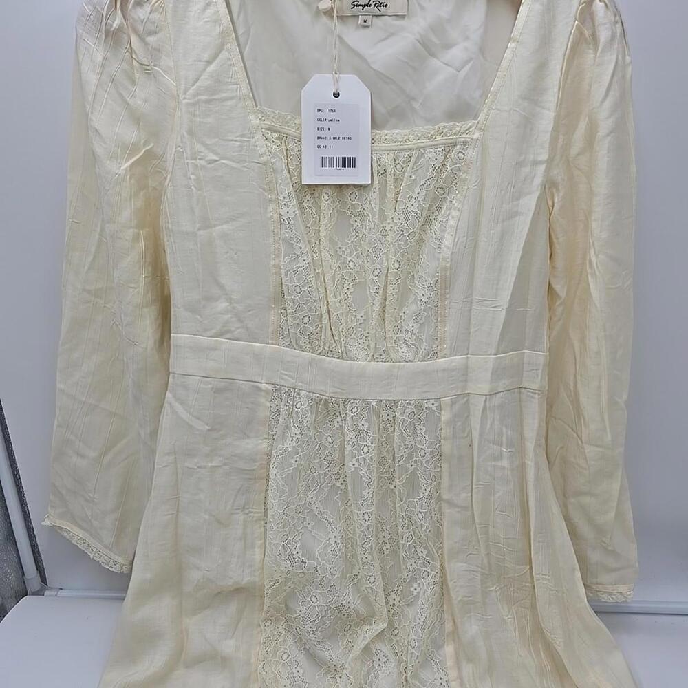 Simple Retro Lace Patchwork Cottage Core Yellow M Coquette Lace Dress‎ - Picture 8 of 15
